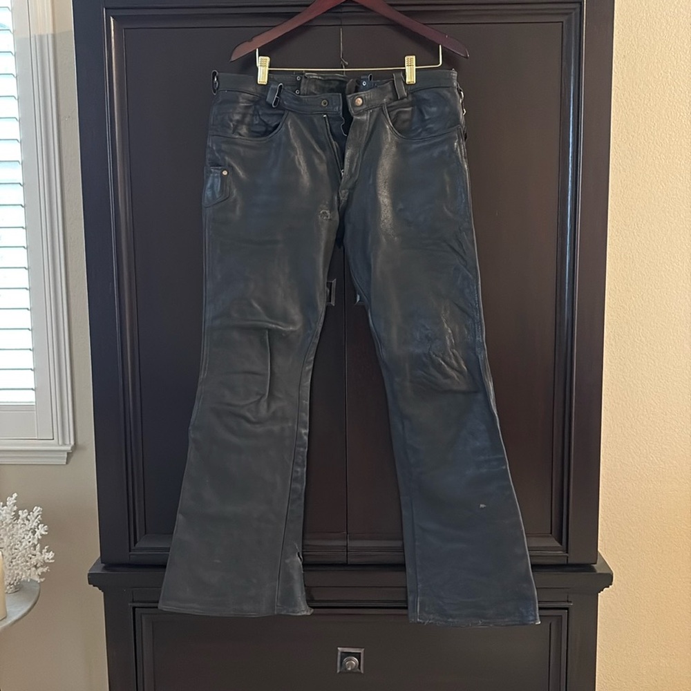 CUSTOM MADE LEATHER BELL BOTTOMS 34” waist